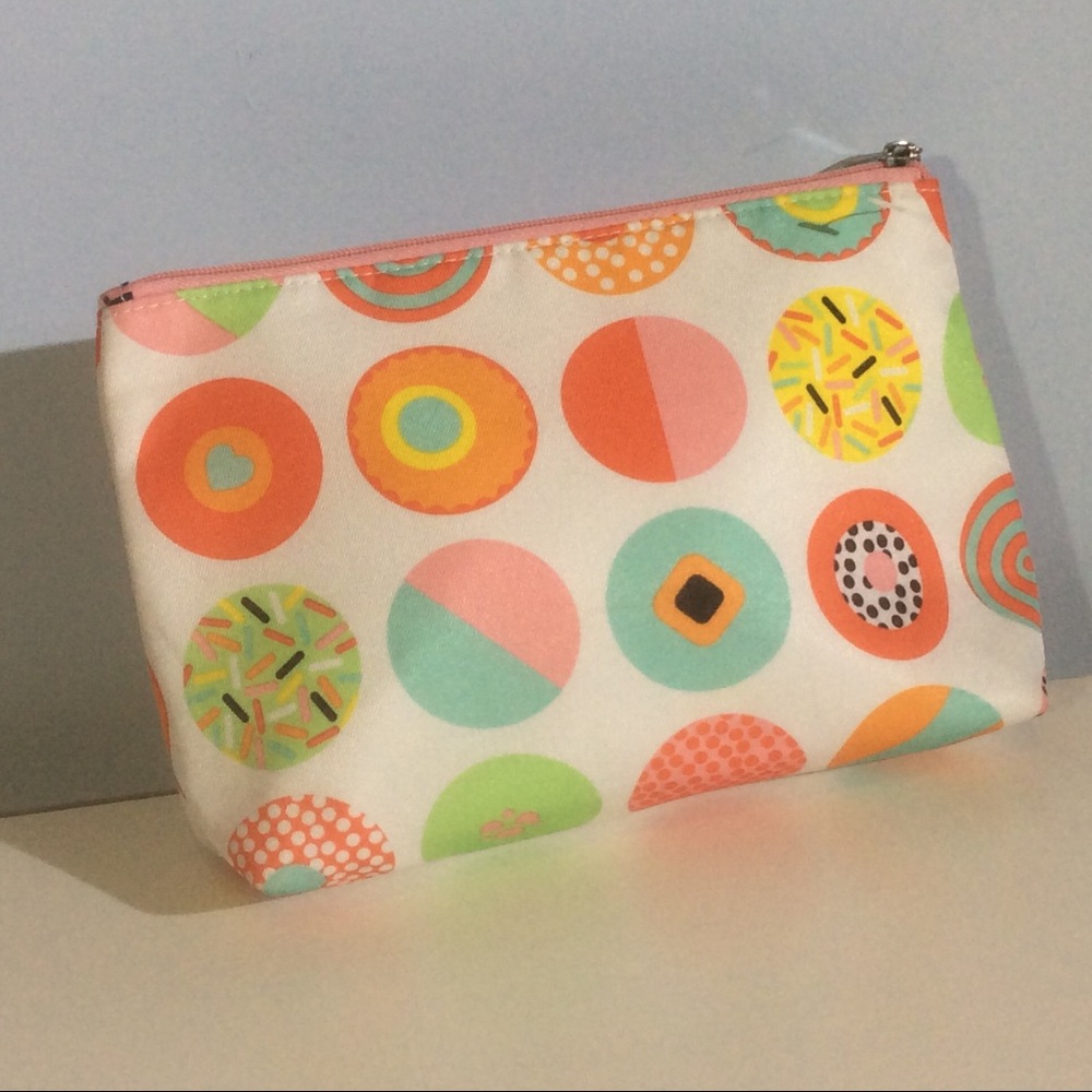 Clinique Donuts Cosmetic Bag Travel Storage Case Top Zip Circle Print Clutch